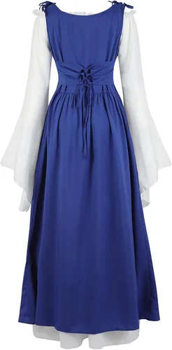 Vista 3 de Disfraz renacentista para mujer, conjunto de vestido irlandés medieval de talle alto y blusa bohemia gótica.