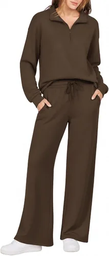 Vista 8 de Ekouaer 2 Piece Sets for Women Half Zip Lounge Sets Matching Fall Outfits Black