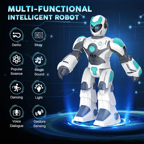 Vista 2 de VATOS - Robot a control remoto para niños extra grande, juguete RC programable de 15.4" con canto, baile, detección de gestos y control de voz