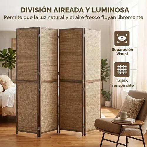 Vista 6 de HOMCOM Room Divider, 6 FT Tall Folding Privacy Screen, 4-Panel Boho Brown