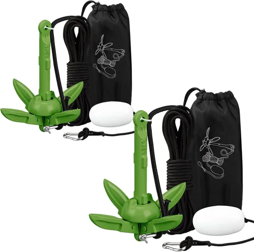 Vista 10 de Lounsweer Paquete de 2 anclajes de kayak marino de 1.5/3.5 libras, kit de anclaje plegable para barco, kayak, pesca, accesorios para botes pequeños