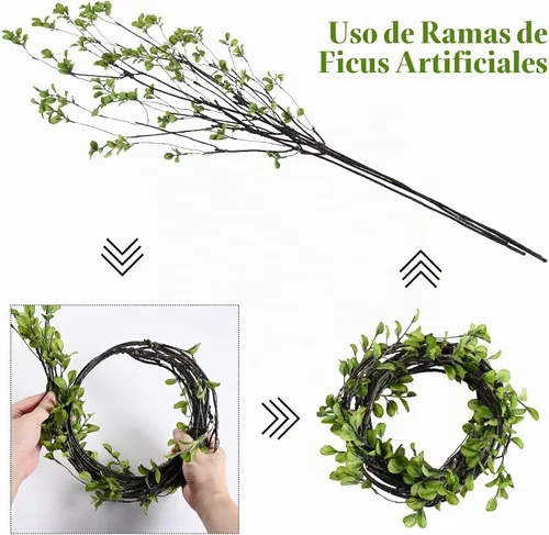 Vista 6 de Sherika 4 ramas de ficus artificiales realistas, tallos de eucalipto sintéticos, tallos de vegetación falsos flexibles, plantas artificiales