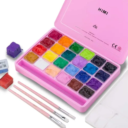 Vista 9 de HIMI - Juego de pintura gouache de 24 colores de 1 onza líquida (30 ml) cada uno, diseño exclusivo de envase de gelatina con 3 pinceles de pintura