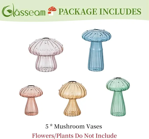 Vista 7 de Glasseam Estaciones de propagación de hongos para plantas: bonitas macetas de vidrio sopladas a mano de colores para plantas de interior, 5 frascos