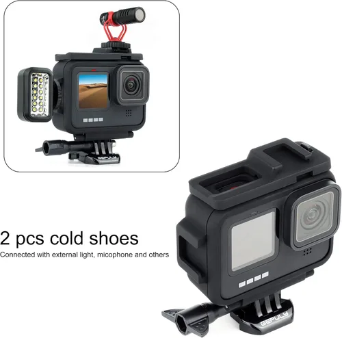 Vista 5 de GEPULY Carcasa protectora de montaje en marco para GoPro Hero 9 10 11 12 13 negro, ranura doble incorporada para zapata fría, funda para jaula