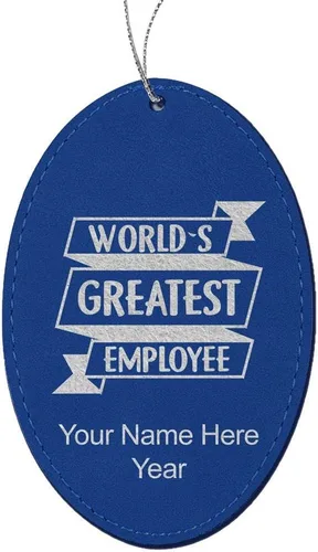 Vista 6 de LaserGram Personalized Christmas Ornament, World's Greatest Employee, Faux Leather, Custom Laser Engraved Gift Idea (Oval Shape, Black with Gold)