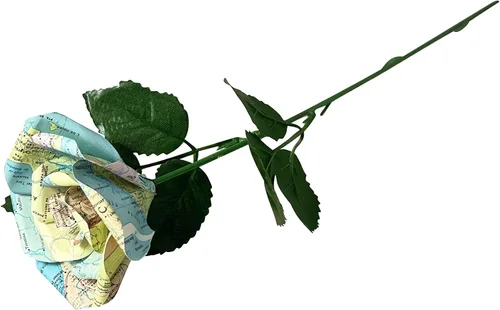 Vista 3 de Flores de papel de mapa hechas a mano, rosa de papel hecha a partir de páginas del Atlas Mundial recicladas, regalos para amantes de los viajes