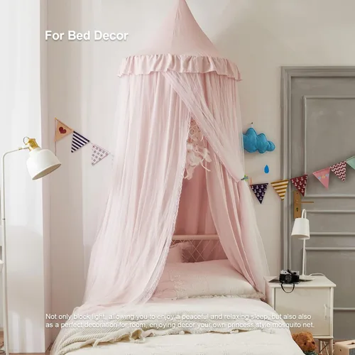 Vista 4 de Toldo de cama para niñas, mosquitera de doble capa para niñas, decoración de habitación, rincón de lectura (verde)