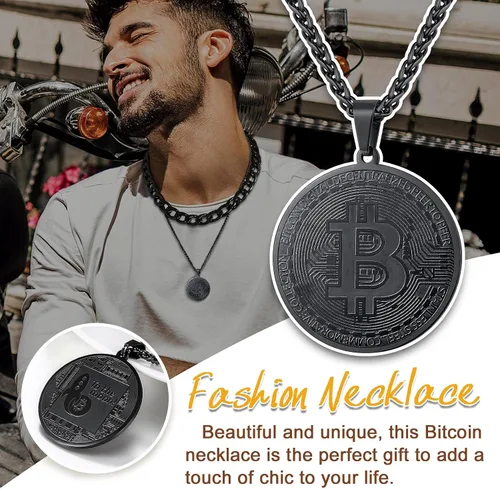 Vista 7 de U7 Medalla de Moneda Colgante Acero Inoxidable 18K Chapado en Oro Bitcoin Joyería Digital Criptomoneda Blockchain Bitcoin Collares
