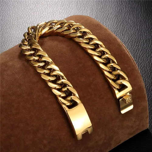 Vista 2 de ROWIN&CO Stainless Steel Curb Cuban Link Bracelets for Men, Black18K Gold PlatedRainbow, Nickel-free, Hypoallergenic Jewelry, Miami Cuban Link Curb