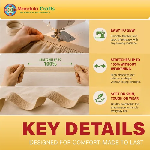 Vista 3 de Mandala Crafts 20 yardas 1/2 pulgada 0.472 in bandas elásticas beige