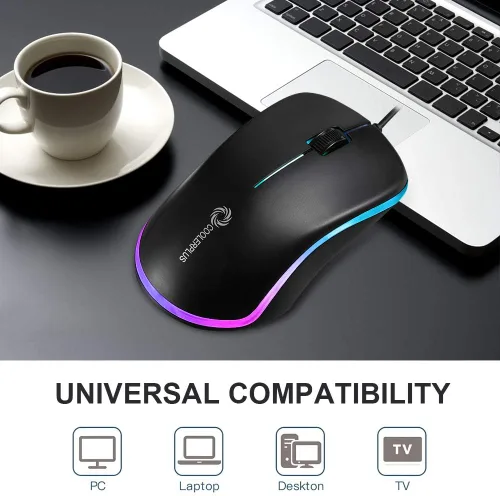 Vista 3 de COOLERPLUS FC112 - Mouse óptico USB con cable para computadora con fácil clic para oficina y hogar, 1000 DPI, premium y portátil, compatible con PC