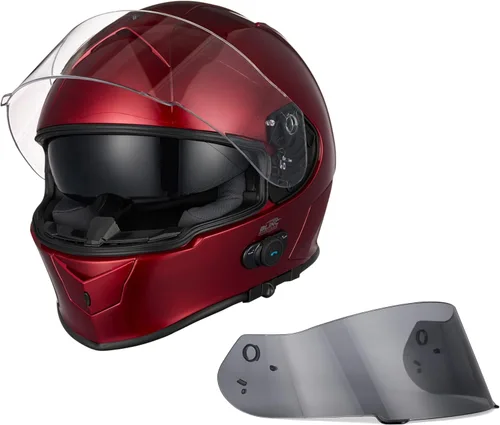 Vista 7 de VCAN - Casco integral de motocicleta con Bluetooth integrado, cara completa con doble visera