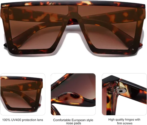 Vista 4 de SOJOS SJ2117 - Gafas de sol cuadradas grandes para mujer marco grueso parte superior plana con espejo lentes siamesas tamaño más grande