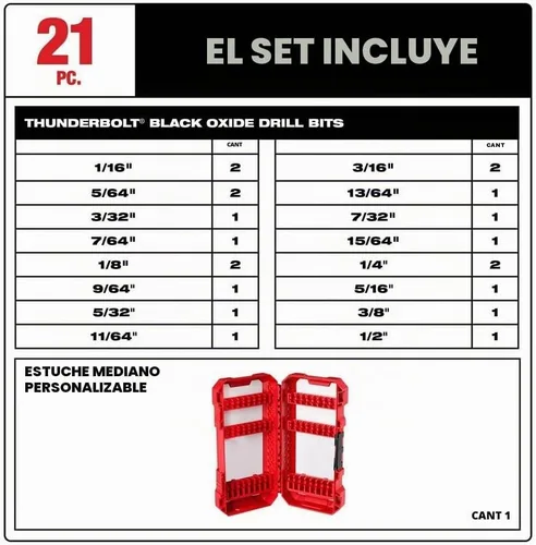 Vista 3 de Milwaukee 48-89-2801 Juego de brocas de óxido negro Thunderbolt de 21 piezas