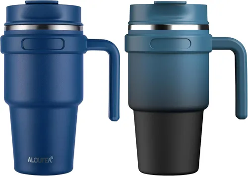 Vista 31 de Taza de café aislada de 20 onzas con asa, vaso de viaje de acero inoxidable con tapa y popote, taza térmica de doble pared al vacío a prueba de Negro