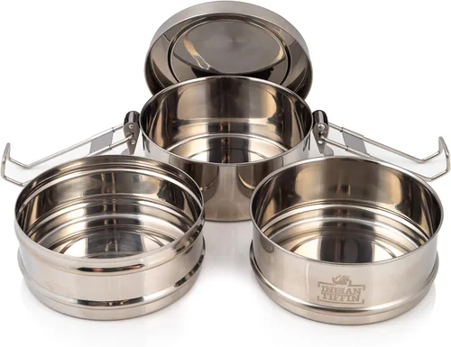Vista 3 de Indian-Tiffin Lonchera Tiffin grande de acero inoxidable de 3 niveles