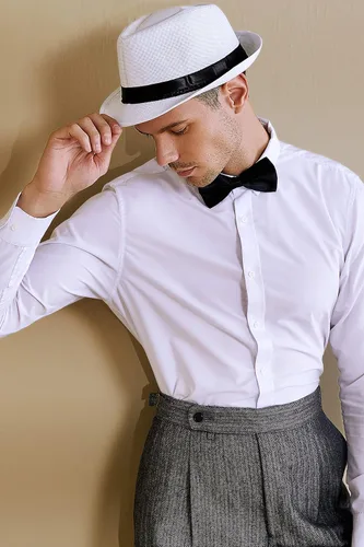 Vista 3 de BABEYOND - Sombrero de Panamá de fieltro de los años 20, gorra, para hombres, accesorios estilo Gatsby
