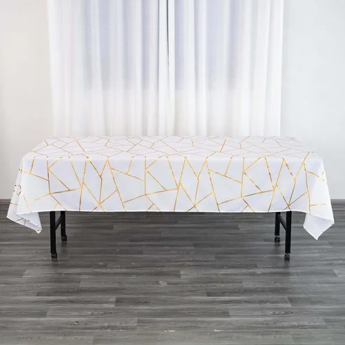 Vista 23 de Efavormart - Mantel redondo de poliéster de 120 pulgadas con patrón geométrico dorado Morado