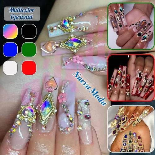 Vista 5 de 24 piezas de piedras brillantes negras para uñas, dijes de uñas de lujo, dijes de corazón negro de jet para uñas, gemas grandes de 3D para uñas