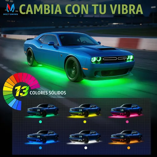 Vista 4 de MICTUNING U8 RGB - Barra de luz LED de brillo bajo, control remoto dual, tira de luz LED multicolor para debajo del cuerpo del auto con carcasa