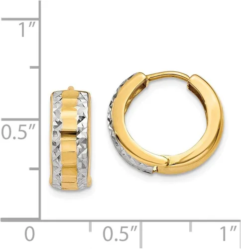 Vista 4 de Aretes de aro con bisagras de oro de dos tonos amarillo y blanco de 14 quilates (0.394 in x 0.197 in), Oro blanco