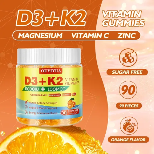Vista 6 de Gomitas de vitamina D3 K2, vitamina D3 5000IU + K2 (MK-7) 100mcg gomitas para adultos Apoyo a la salud inmunológica, aumento de la función dental