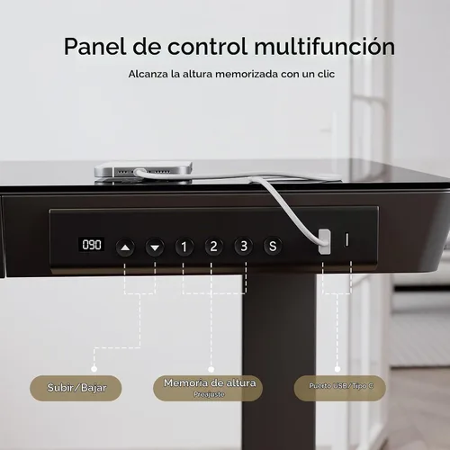 Vista 7 de FEZIBO Escritorio eléctrico de pie con cajones de 48 × 24, escritorio de cristal de altura ajustable de una pieza, escritorio de pie ajustable