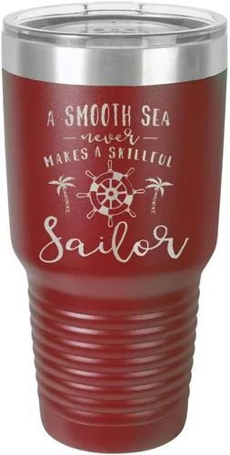 Vista 10 de Un mar suave nunca hace un sillón hábil grabado de 325 ml vaso de acero con recubrimiento de polvo grabado por láser taza de viaje de camello polar
