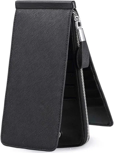 Vista 3 de JEEBURYEE Cartera larga con cremallera RFID de cuero genuino para mujer
