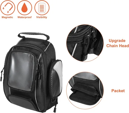 Vista 5 de Motoforti Universal motocicleta tanque magnético bolsa de herramientas combustible alforja con correa impermeable negro