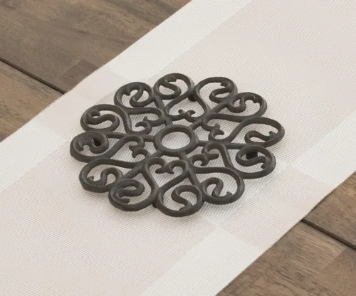 Vista 4 de GASARE, salvamanteles de hierro fundido para platos calientes, ollas y sartenes, salvamanteles de metal, diseño victoriano, tapas de goma para pies