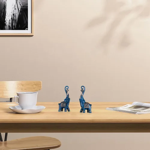 Vista 9 de DOVDOV Estatua de elefante, elefante azul, decoración del hogar, estatua de elefante de buena suerte, decoración para el hogar, regalo de elefante