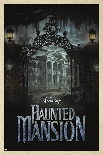 Vista 7 de Disney Haunted Mansion - Póster de pared de mansión, 22.4 pulgadas de largo x 14.7 pulgadas de ancho, versión enmarcada de madera de granero