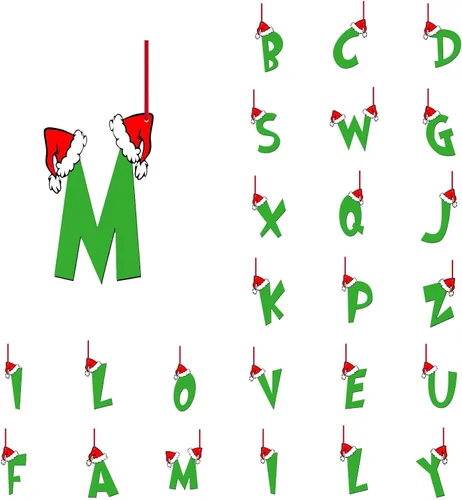 Vista 6 de Decoraciones de Navidad - Letras de adorno de la A a la Z para el árbol, adornos colgantes del alfabeto de Navidad de bricolaje (A)