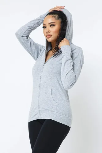 Vista 2 de Chaqueta con capucha para mujer, ajustada, ligera, con capucha, casual, con cremallera, manga larga, para entrenamiento