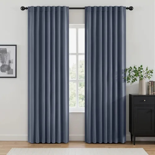 Vista 14 de ANRODUO Juego de 2 cortinas con bloqueo de luz del 99%, cortinas de 84 pulgadas de largo, cortinas negras para dormitorio, cortinas con aislamiento