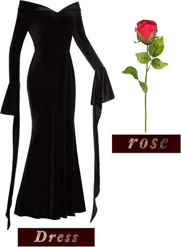 Vista 2 de ZIW Vestido de disfraz para mujer con rosa, disfraz de Halloween, disfraz de cosplay de manga larga