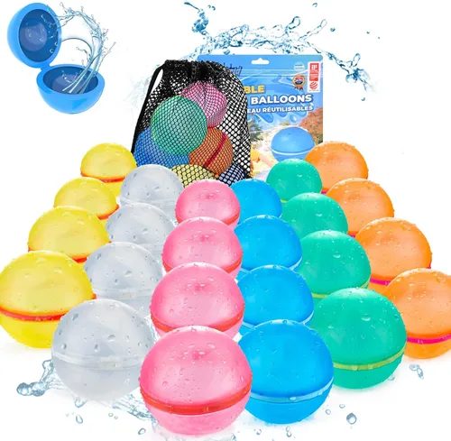 Vista 9 de 6 globos de agua reutilizables, bolas de agua magnéticas recargables para juegos al aire libre, bomba de salpicaduras de agua autosellante