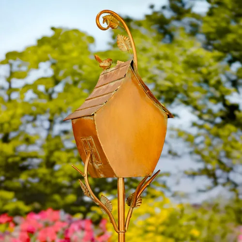 Vista 6 de Estacas de jardín de casa de pájaros de diseño de lujo de color cobre (forma de bellota curva)