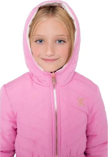 Vista 8 de Juicy Couture Girls Reversable Coat, Faux Fur Hooded Winter Jacket, Warm Padded Parka Hoodie, Kids Heavyweight Winter Coat