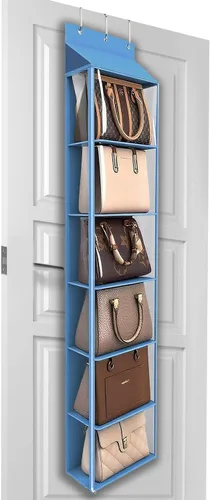 Vista 11 de Lirex Organizador de bolso para colgar sobre la puerta y estante para el armario, organizador de almacenamiento de bolsos con colgador para bolsos.