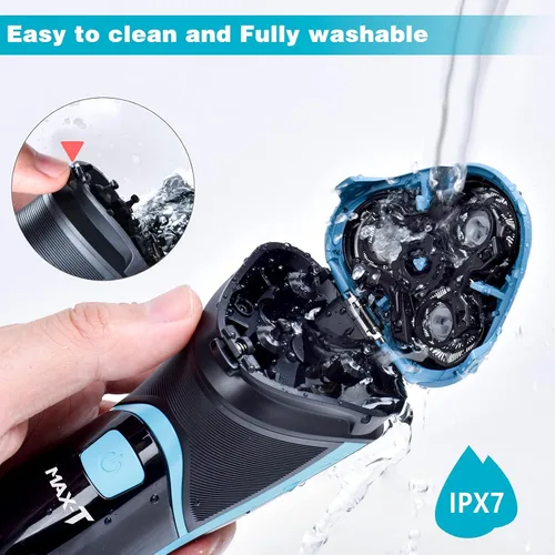Vista 6 de MAX-T Afeitadora eléctrica para hombres, maquinilla de afeitar eléctrica inalámbrica con estuche de viaje, uso húmedo y seco para hombre