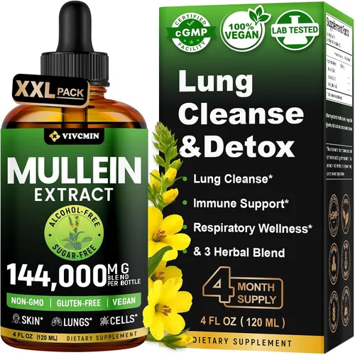 Vista 9 de vivcmin Gotas de gordolobo para pulmones con regaliz y astrágalo, apoyo respiratorio e inmunológico, desintoxicación pulmonar para fumadores
