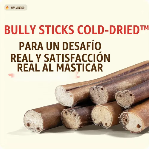 Vista 2 de Natural Farm Cold-Dried™ Bully Sticks de 6 pulgadas (5 unidades) - Masticables para perros sin olor, con alto contenido de proteínas, 100% carne