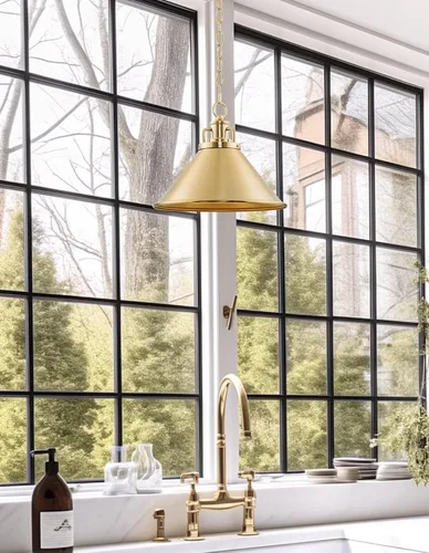 Vista 6 de Kira Home Romine - Lámpara colgante moderna dorada de 12 pulgadas con pantalla de metal en forma de cono, luz colgante dorada de mediados de siglo