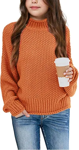 Vista 7 de Imily Bela Suéteres de Cuello Alto para Niñas Niños Ropa de Punto con Manga Murciélago Suéter Grueso Pullover Jumper A-Apricot