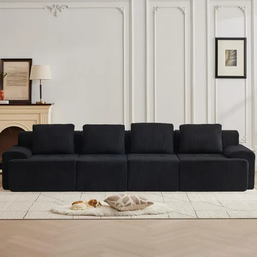 Vista 19 de Sofá modular modular con otomana móvil, sofá de asiento profundo con almohadas, cómodo sofá modular de nube para sala de estar, dormitorio y Blanco