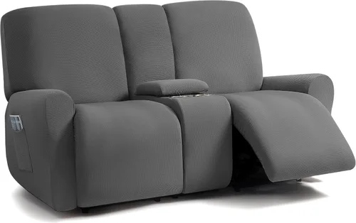Vista 17 de ULTICOR - Juego de 8 fundas para sofá reclinable de jacquard, fundas elásticas para sofá reclinable para 3 cojines, fundas gruesas, suaves y Gris
