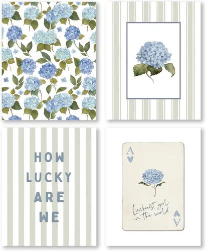 Vista 14 de Pleonox Juego de 4 impresiones artísticas florales de hortensias con lazo azul coqueta verde salvia de 8 x 10 pulgadas, con texto en inglés «How
